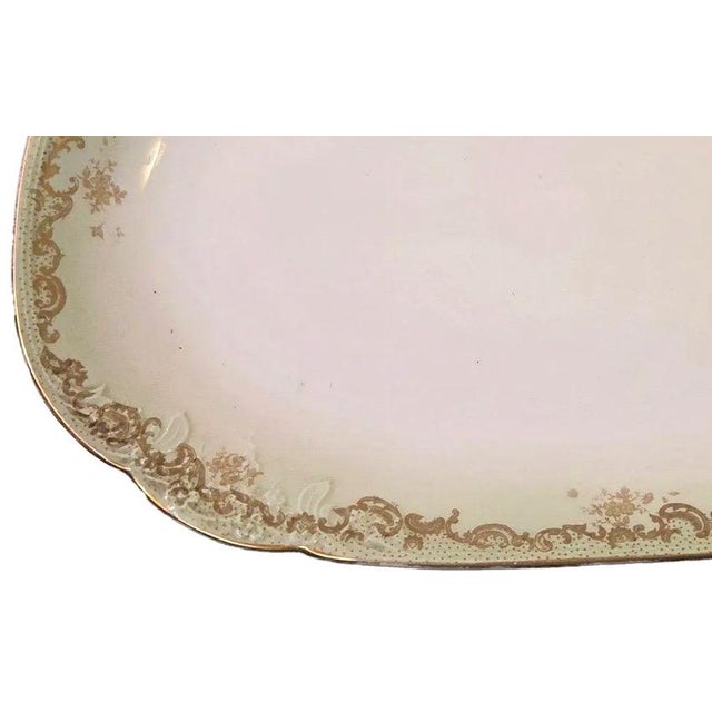 Antique Elite Works Limoges 18" Grand Hostess Platter - Gilded Scrolls & Celadon Dot Border For Sale - Image 9 of 12