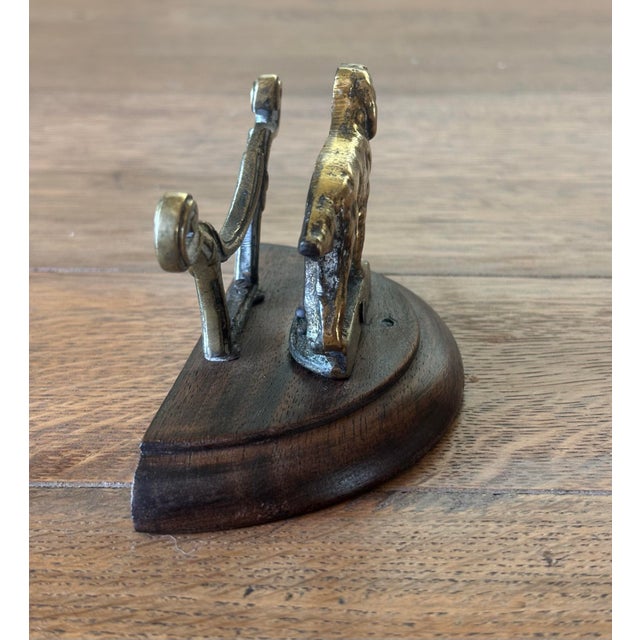 English Vintage English Brass Hunting Dog Letter Rack on Wood Base For Sale - Image 3 of 5