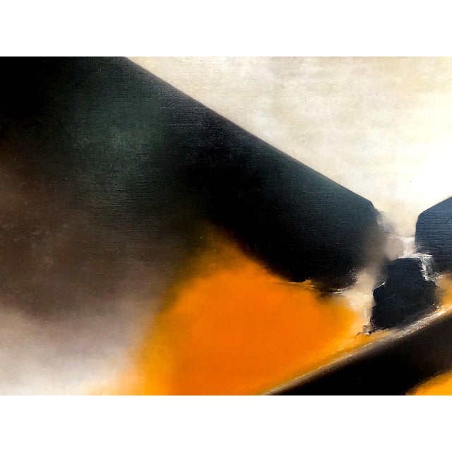 Abstract Large Framed Abstract Painting in Orange & Black by Sutton For Sale - Image 3 of 7