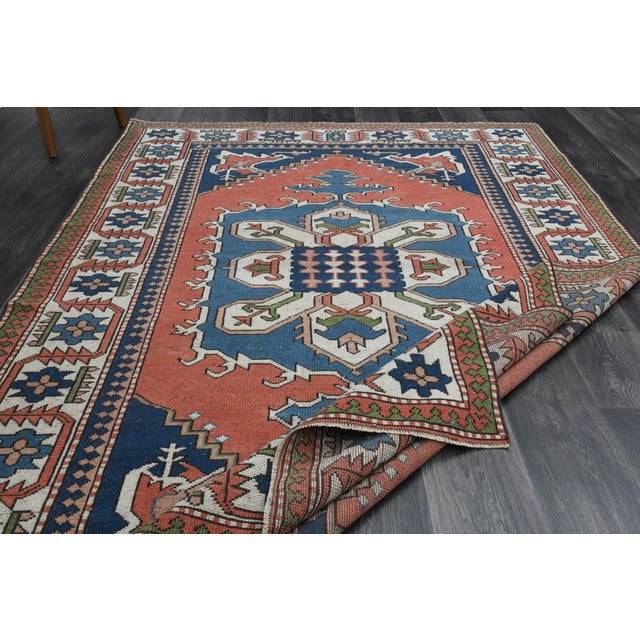 Folk Art 1970s Vintage Turkish Handmade Wool & Cotton Orange Area Rug For Sale - Image 3 of 11