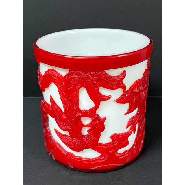 TEM NAME: Chinese Art Peking Glass Overlay with Phoenix Bird And Floral Design ORIGIN:China AGES: Late 20th Century...