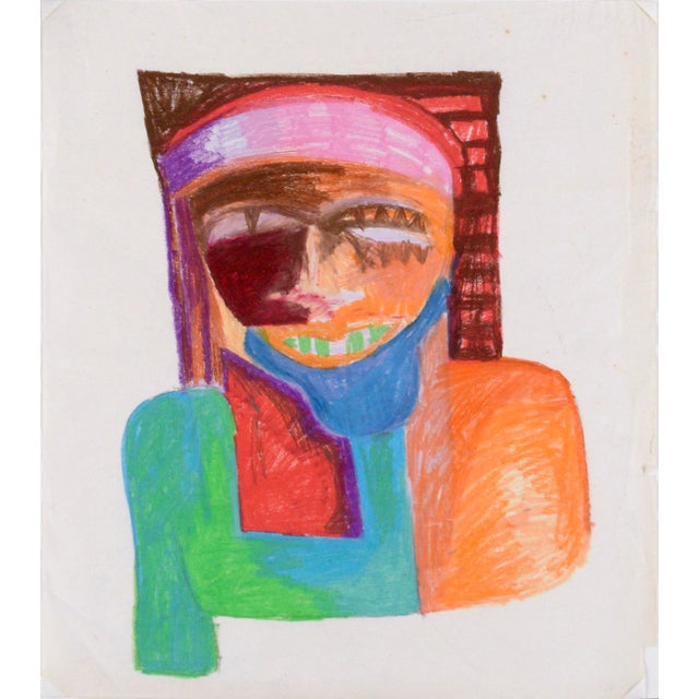 Abstracted Cubist Egyptian Pharaoh Portrait in Pastel on Paper Brightly colored abstract portrait by Michael William...