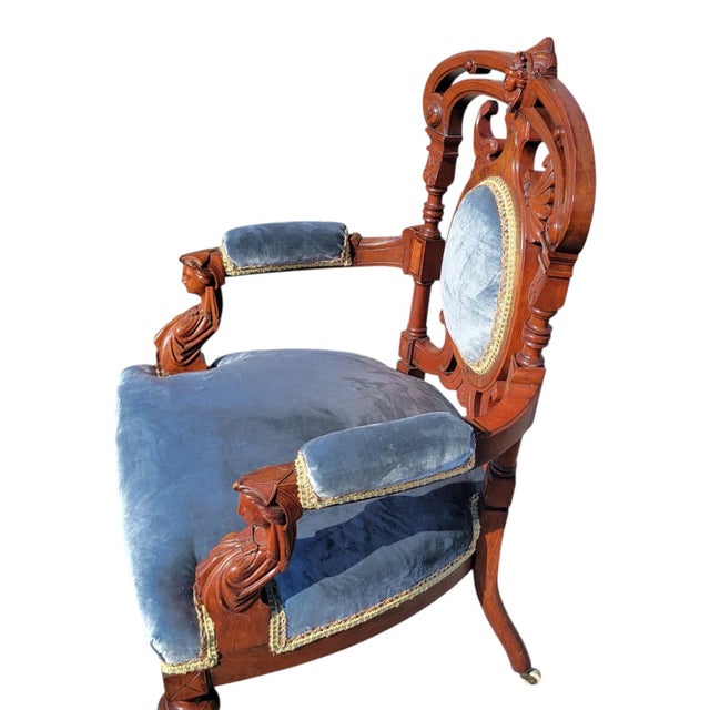 19th Century American Walnut John Jellif Chair Caryatid Figural Arms For Sale - Image 15 of 17