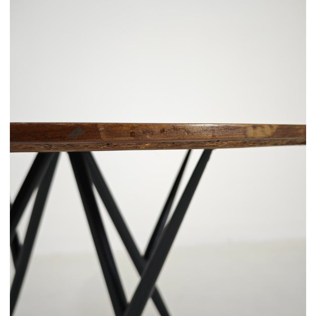 Metal Round Table in Blue Glass, Wood and Black Metal, Italy, 1950s For Sale - Image 7 of 15
