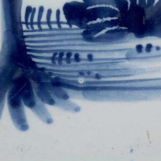 Antique 18th C English Delft Chinoiserie Plate With Willow Tree & Lotus Bush For Sale In Philadelphia - Image 6 of 13