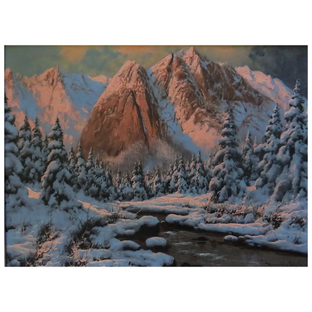 REE SHIPPING ANYWHERE IN THE CONTINENTAL US! This is a STUNNING landscape painting of a mountain scene in winter, complete...