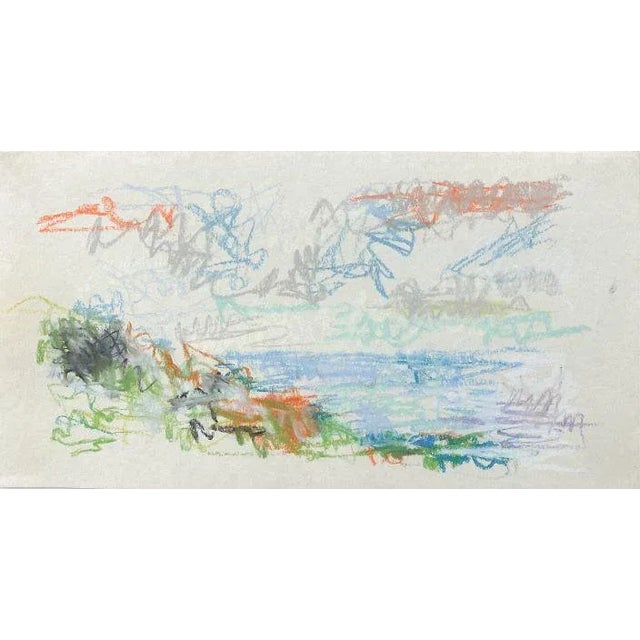 "Gentle Blue Day, Ocean" Contemporary Abstract Seascape Pastel Drawing by Ben Junta For Sale