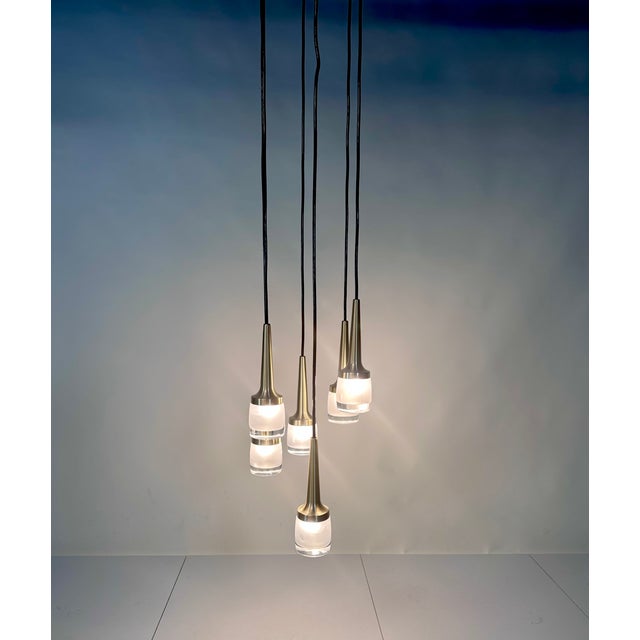 Metal Large Cascade Hanging Lamp with Six Glass and Brass Lights from Staff Leuchten, 1960s For Sale - Image 7 of 18