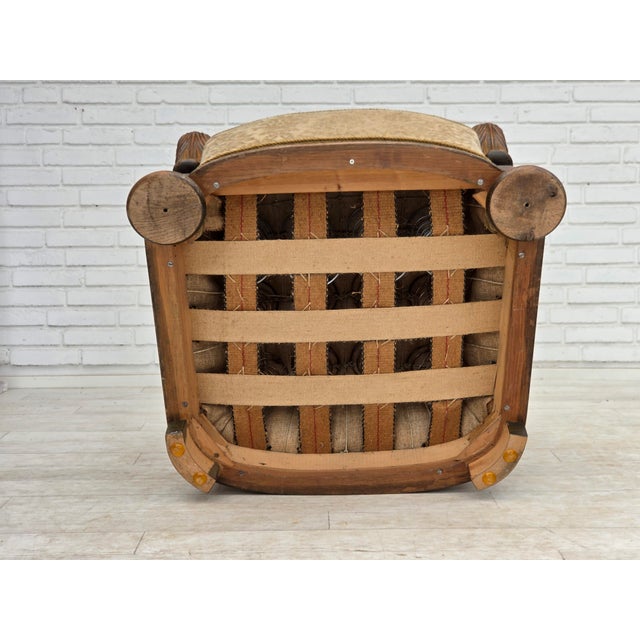 Danish Relax Armchair in Furniture Velour and Carved Oak Wood, 1950s For Sale - Image 17 of 18