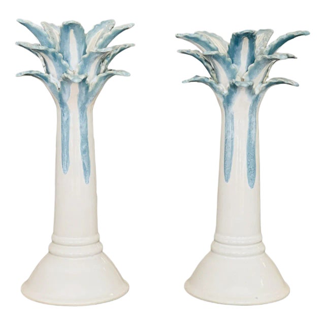 Tall Pair of Palm Beach Style Palm Tree Candle Holders For Sale
