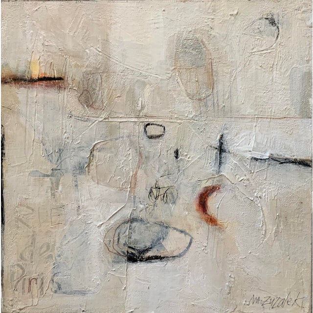 Abstract "Rue De Paris" Original Small Abstract Painting in Neutral Colors. For Sale - Image 3 of 5