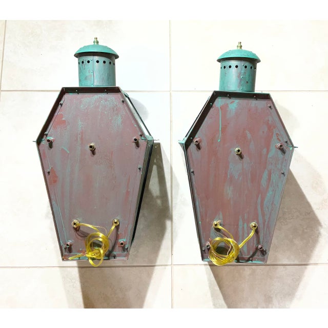 Pair of Architectural Copper Lantern / Sconces Wall Hanging For Sale - Image 12 of 15