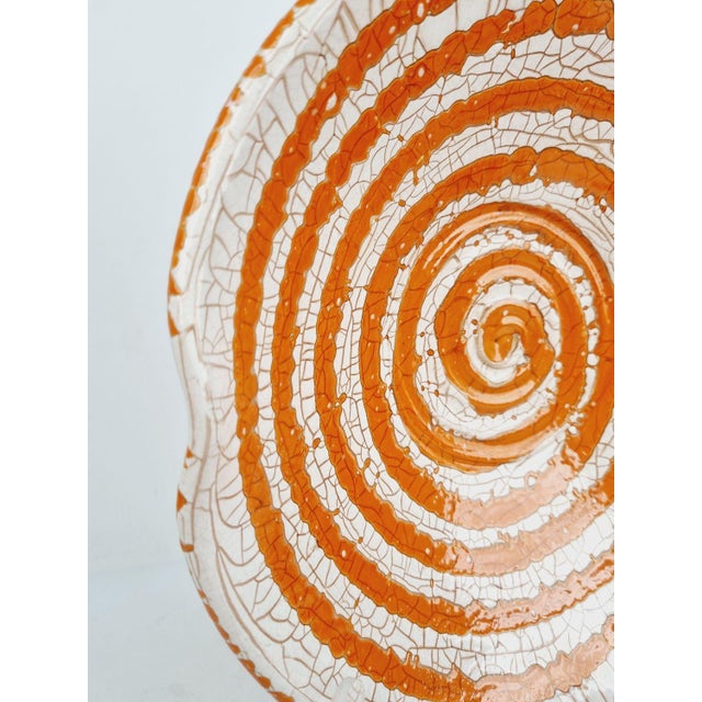 Orange Ceramic Decorative Plate with Spiral Motif by Géza Gorka, 1960s For Sale - Image 4 of 12