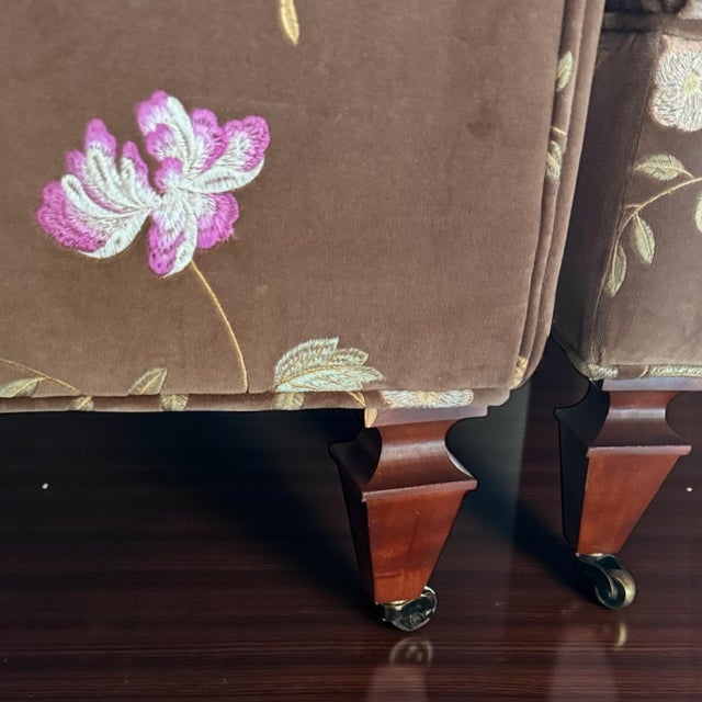 Vintage Custom Traditional English Cottage French Floral Velvet Armchair + Ottoman For Sale - Image 12 of 12