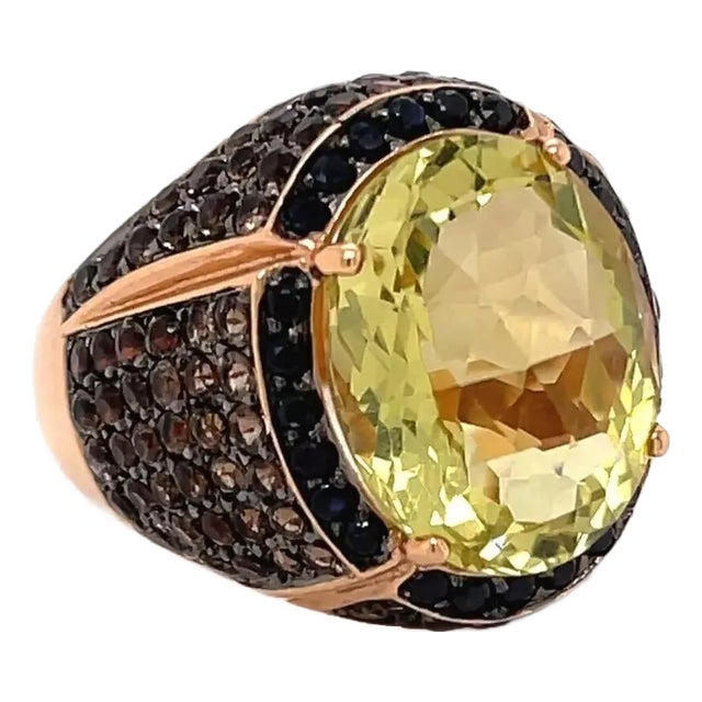 Elini 18k Rose Gold Multi-Color Gems Large Cocktail Ring, Size 8 For Sale