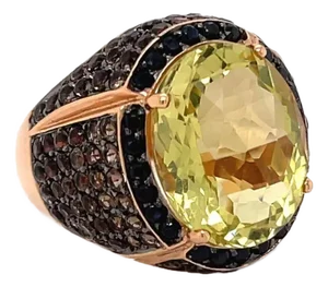 Elini 18k Rose Gold Multi-Color Gems Large Cocktail Ring, Size 8