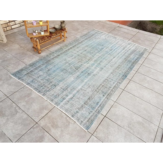 1950s Light Blue Turkish Area Carpet For Sale - Image 5 of 10