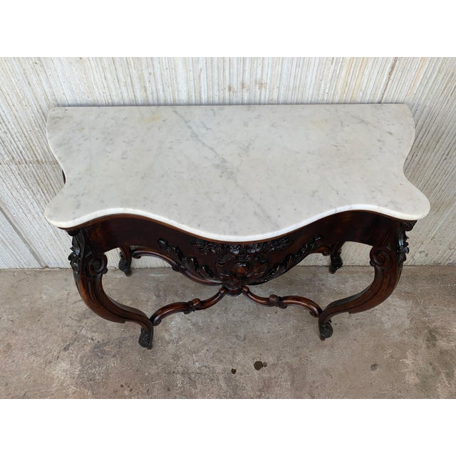 Mid 19th Century 19th French Regency Carved Walnut Console Table with Drawer & Marble Top For Sale - Image 5 of 18