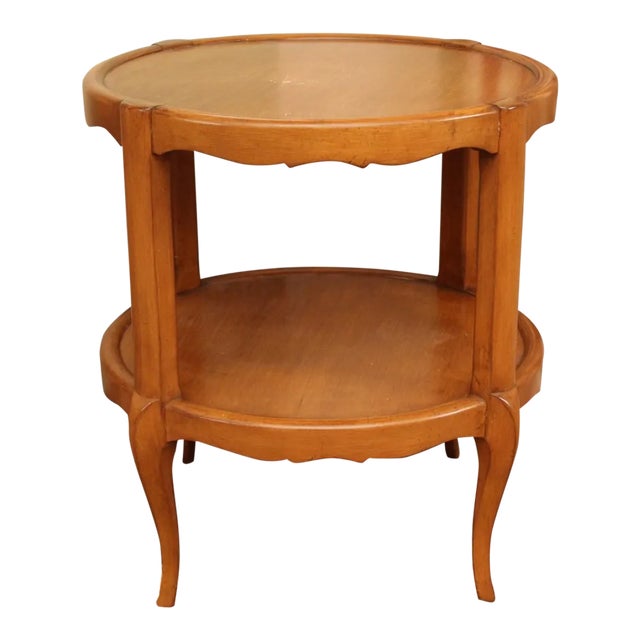 Vintage Mid Century Oak Circular Two Tier Side Table For Sale