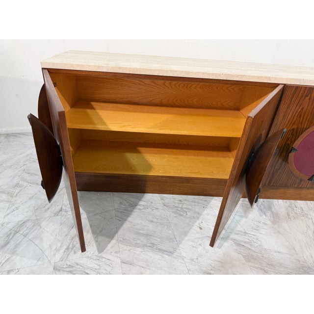 Stone Italian Mid-Century Modern Sideboard With Travertine Top & Circular Red Accents, 1970s For Sale - Image 7 of 9