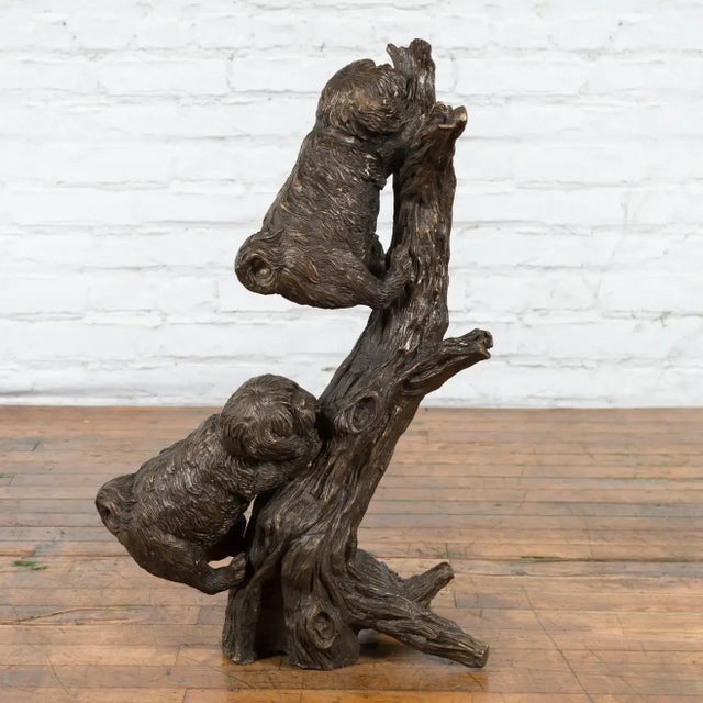 Contemporary Contemporary Lost Wax Bronze Sculpted Group of Two Dogs Climbing Up a Tree For Sale - Image 3 of 11