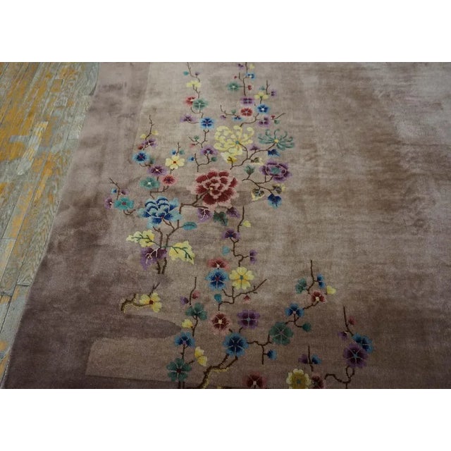 1920s 1920s Tan Taupe Garden Antique Chinese Art Deco Carpet 8'9" X 11'6" Handknotted Wool Rug For Sale - Image 5 of 15