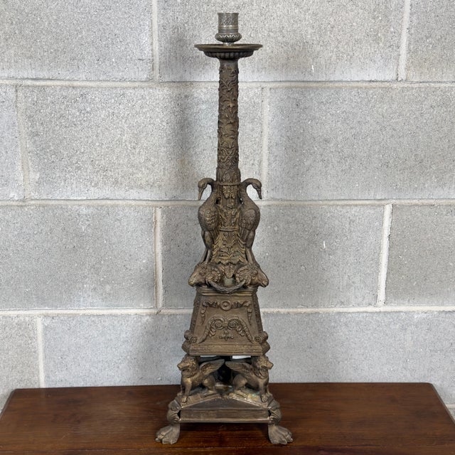 Antique Bronze Candlesticks by A. Deluca, 1890s, Set of 2 For Sale - Image 4 of 17