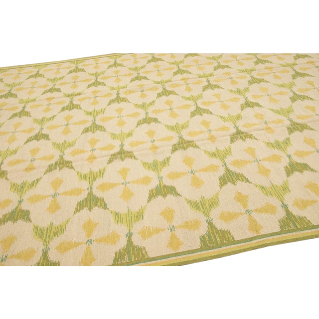 Vintage Portuguese Arraiolos Needlepoint Allover Pattern Green Wool Rug For Sale - Image 9 of 10