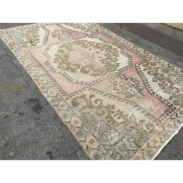 1960s Vintage Turkish Distressed Floor Rug - 4′2″ × 6′9″ For Sale - Image 5 of 11