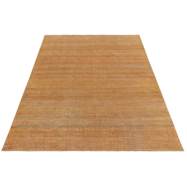 Contemporary Rug & Kilim’s Hand-Knotted Rug in Gold-Orange, Brown Striations For Sale - Image 3 of 7