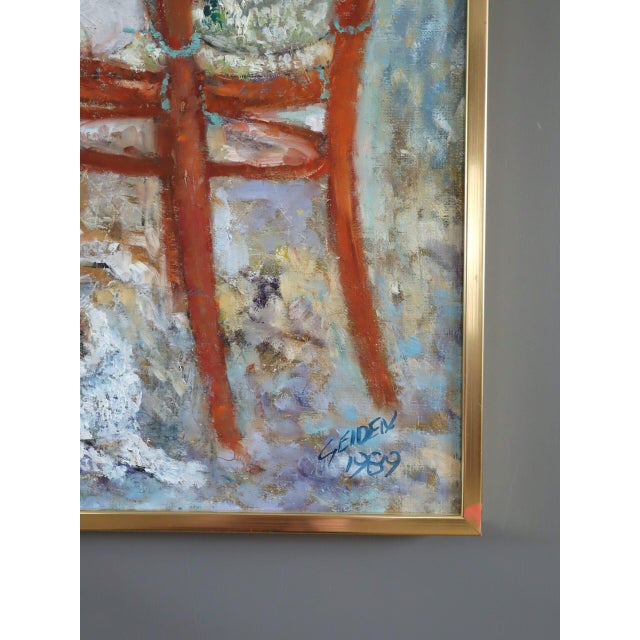 1989 Impressionist 'Table for Two' Vintage Original Interior Still Life Oil Painting, Framed For Sale - Image 6 of 12
