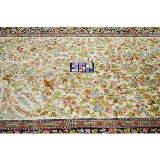 Sand Extremely Fine Silk Persian Qum Rug 4'5'' X 7'0'' For Sale - Image 8 of 12