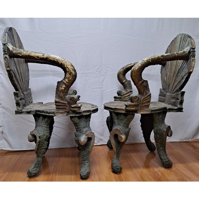 Pair of Early 20th Century Carved Wood Venetian Grotto Chairs | Chairish