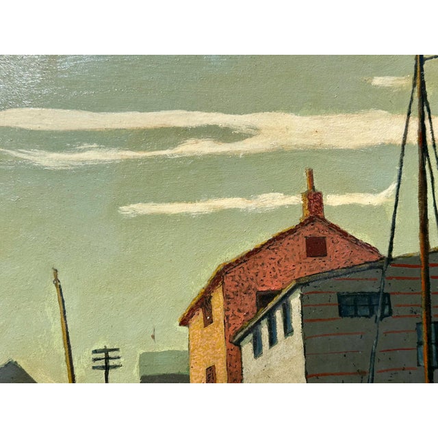 Wood 1940s Louis Thompson Rockport School Harbor Scene Oil Painting For Sale - Image 7 of 10