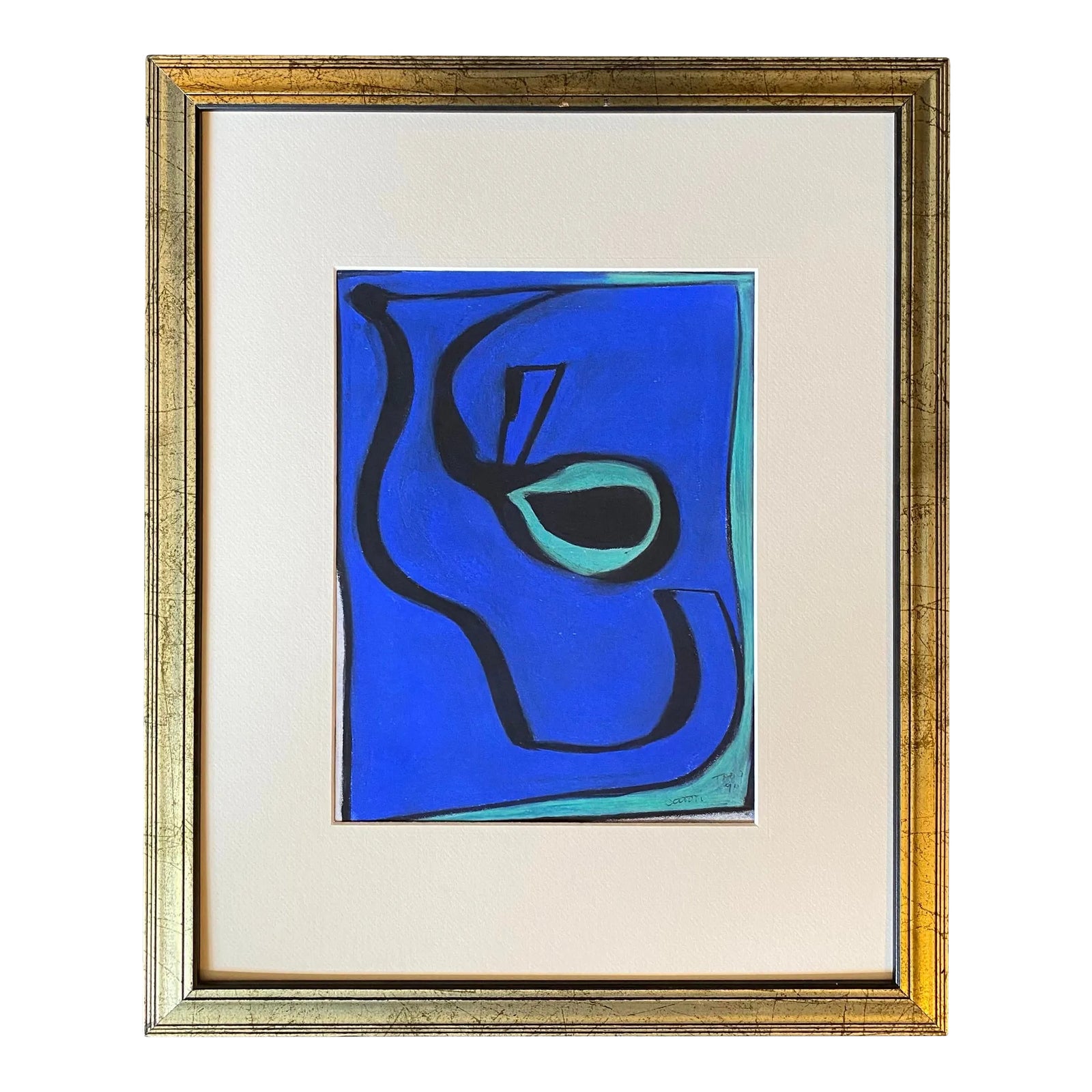 1991 Abstract Chalk Drawing on Paper by Satori Gregorakis, Framed ...