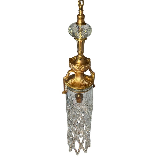 Mid 20th Century Murano Open Clear Lattice Cylinder Ormolu Pendant Light For Sale - Image 15 of 18