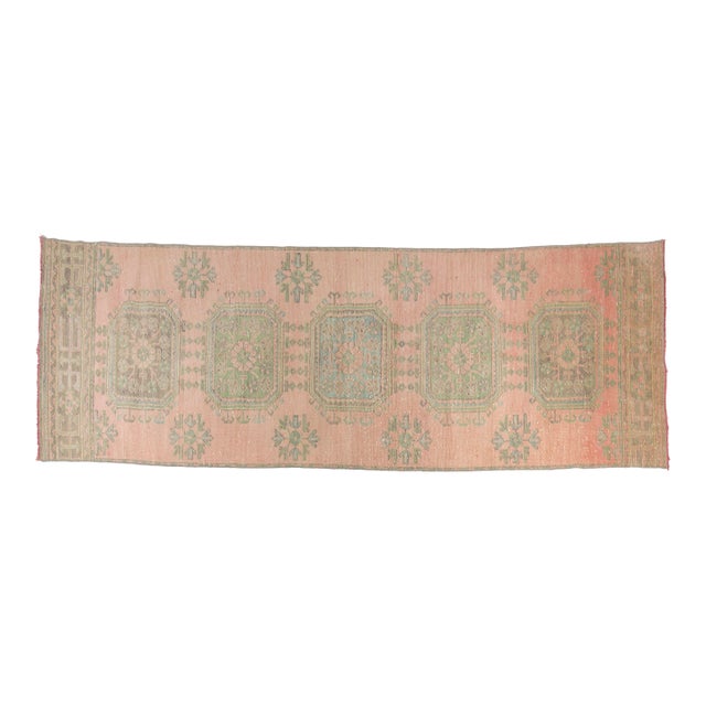 1960s Light Pink Low Pile Oushak Runner For Sale