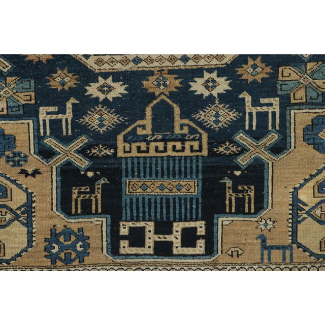 Tribal Antique Kuba Rug in Blue and Beige With Geometric Medallion - Rug & Kilim For Sale - Image 3 of 8