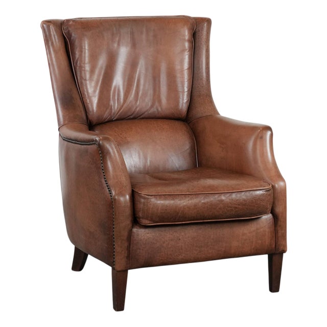 Cognac Brown Cowhide Armchair For Sale