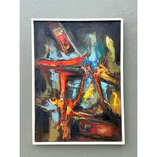 Vintage Original Abstract Oil on Canvas For Sale - Image 10 of 12