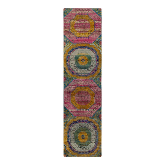 Rug & Kilim’s 17th-Century Classic Style Runner in Gold, Pink & Blue Medallions For Sale