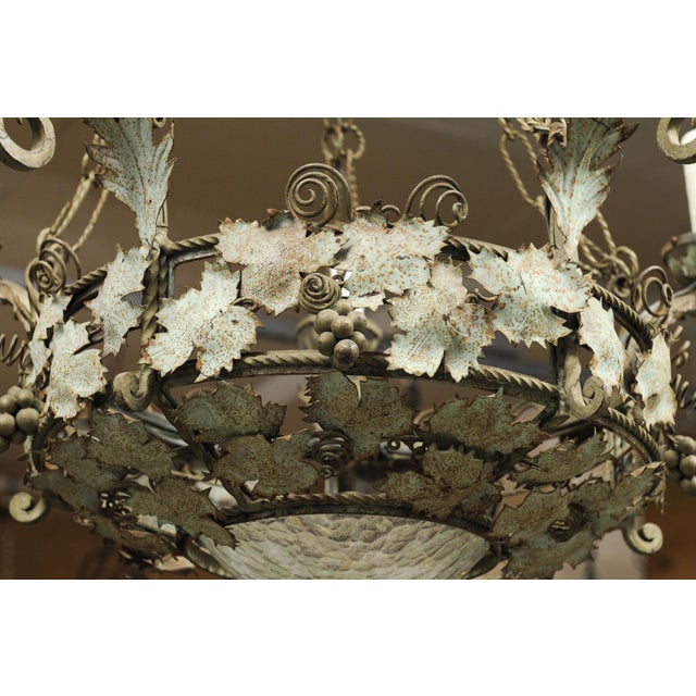 Metal Early 20th Cent. French Two-Tier Chandelier With Vine and Tendril Motif For Sale - Image 7 of 16