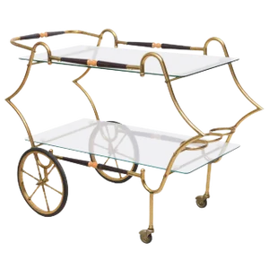 1950 Italian Brass and Glass Bar Cart Trolley Server