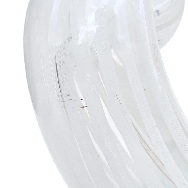 Vintage Venini Bianconi Murano Signed Zanfirico Ribbons Pasta White Italian Art Glass Cornucopia Vase For Sale - Image 12 of 12