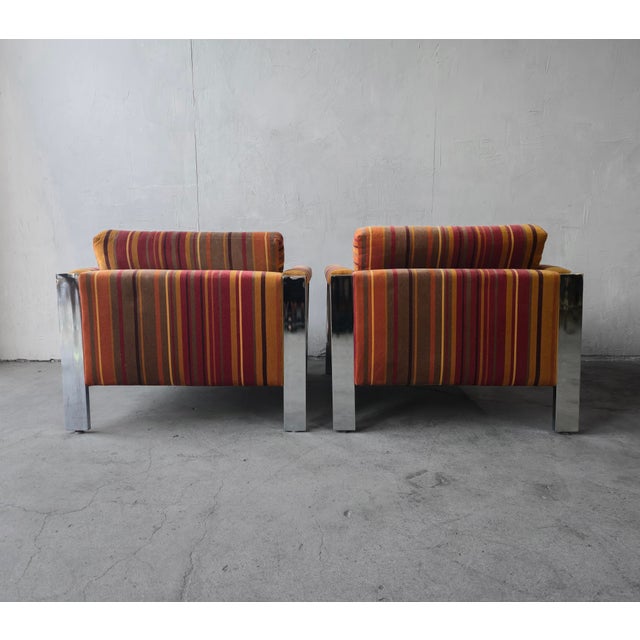 1970s Pair of Milo Baughman Cube Chrome Lounge Chairs For Sale - Image 5 of 10