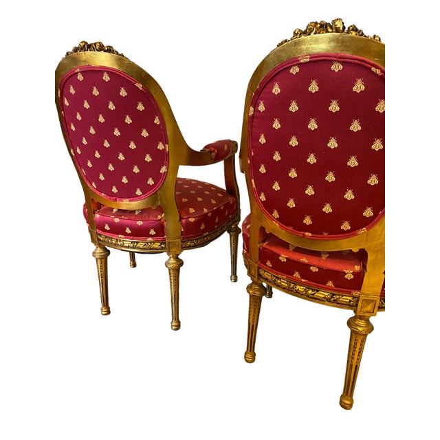 Late 20th Century Pair of French Gilt Louis the XVI Bee Chairs For Sale - Image 10 of 12