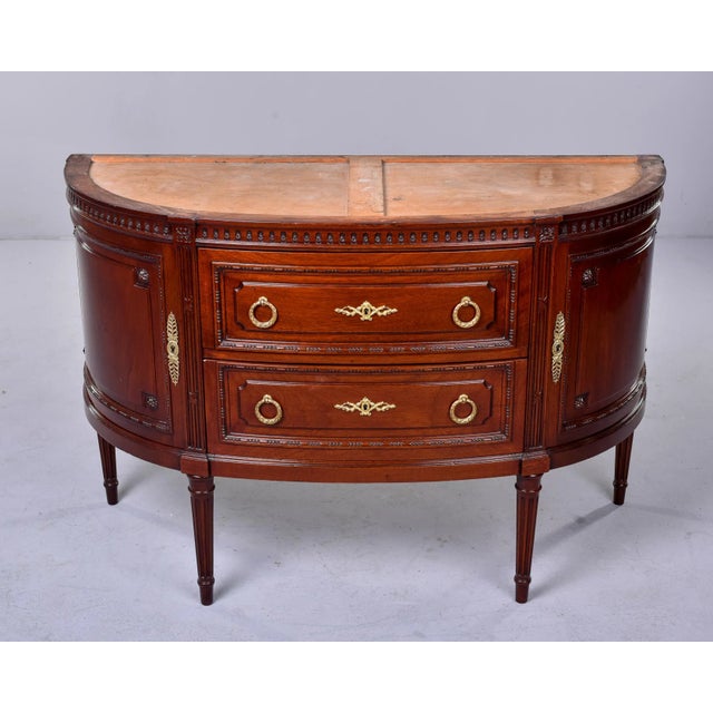 1910s Empire Style Demi Lune Marble Topped Two Door Commode With Two Drawers For Sale - Image 5 of 13
