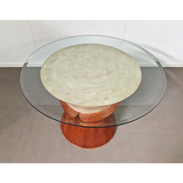 Vintage Dining Table in Stone and Pencil Reed, 1970s For Sale - Image 4 of 11