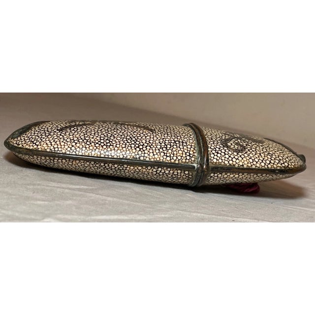 Rare Antique 19th Century Chinese Bronze Shagreen Stingray Glasses Case Holder For Sale - Image 4 of 11