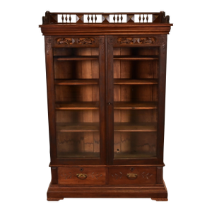 Herter Brothers Style Antique Eastlake Victorian Carved Walnut Bookcase, Circa 1880s